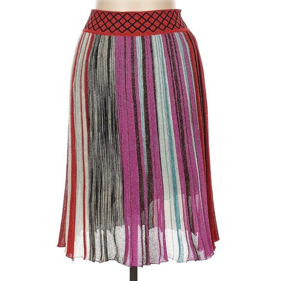 Missoni Lurex Metallic Pleated Skirt Shimmer Multicolor Stripe 46 US 10 M/L $970 - Picture 3 of 4